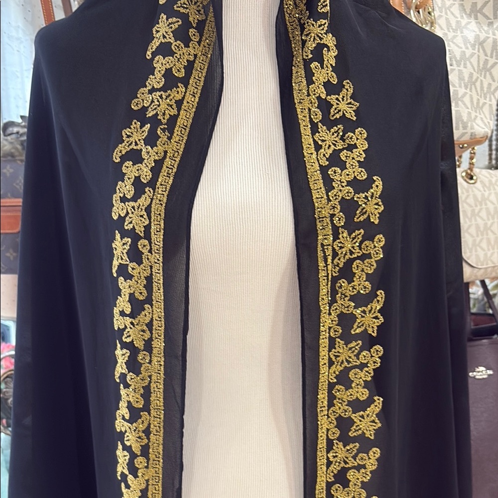 Elegant Black and Gold Embroidered Women's Cape